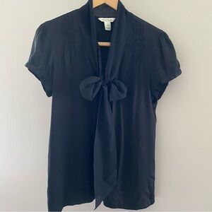White House Black Market Silk Bow Tie-Neck Short Sleeve Dressy Career Blouse